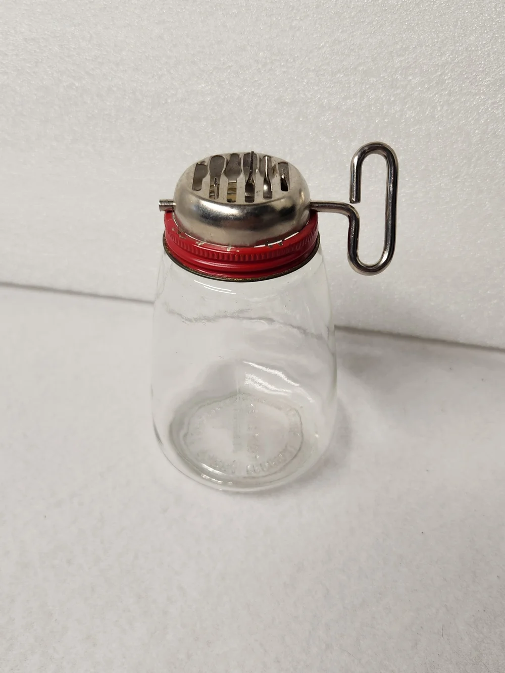Vintage 50s Federal Tool Corp Glass Nut Chopper Grinder Red Lid Turn Key Kitchen